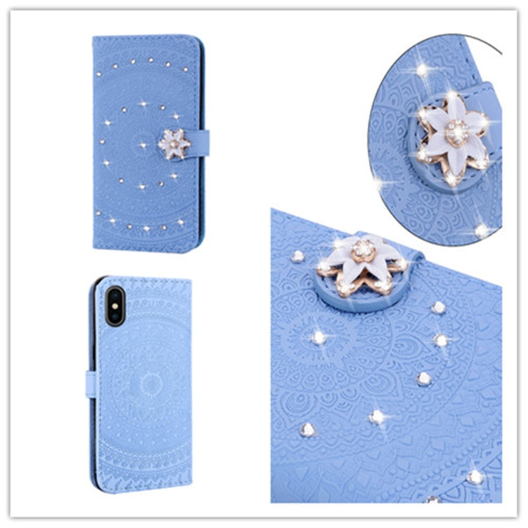 For iPhone  X Pressed Printing Sticking Drill Pattern Horizontal Flip PU Leather Case with Holder & Card Slots & Wallet & & Lanyard
