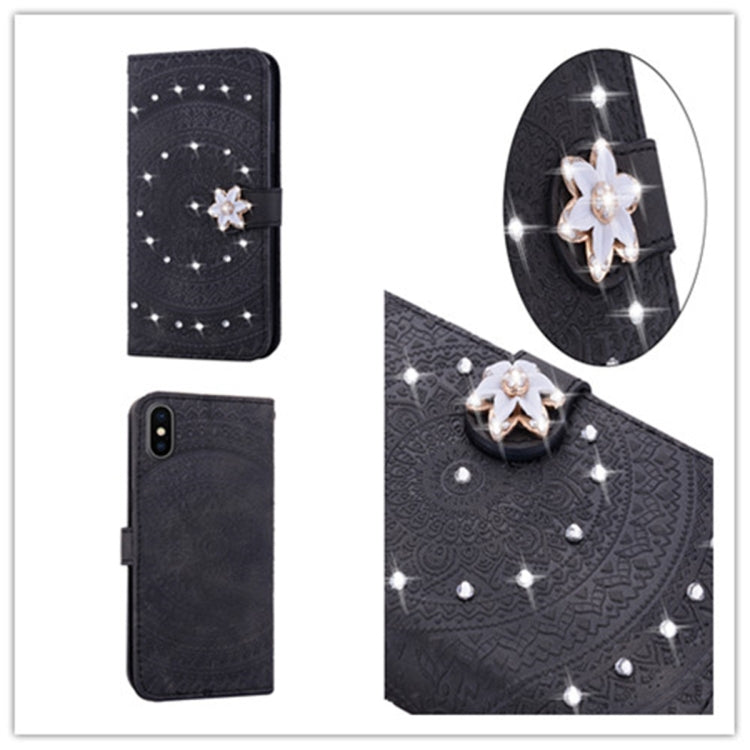 For iPhone  X Pressed Printing Sticking Drill Pattern Horizontal Flip PU Leather Case with Holder & Card Slots & Wallet & & Lanyard