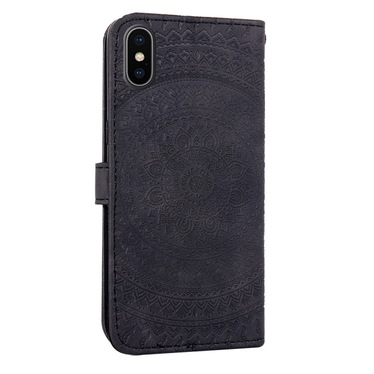 For iPhone  X Pressed Printing Sticking Drill Pattern Horizontal Flip PU Leather Case with Holder & Card Slots & Wallet & & Lanyard