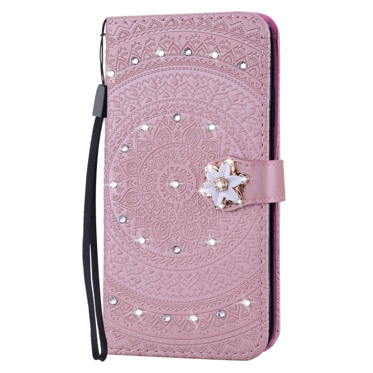 For iPhone XR Pressed Printing Sticking Drill Pattern Horizontal Flip PU Leather Case with Holder & Card Slots & Wallet & Lanyard