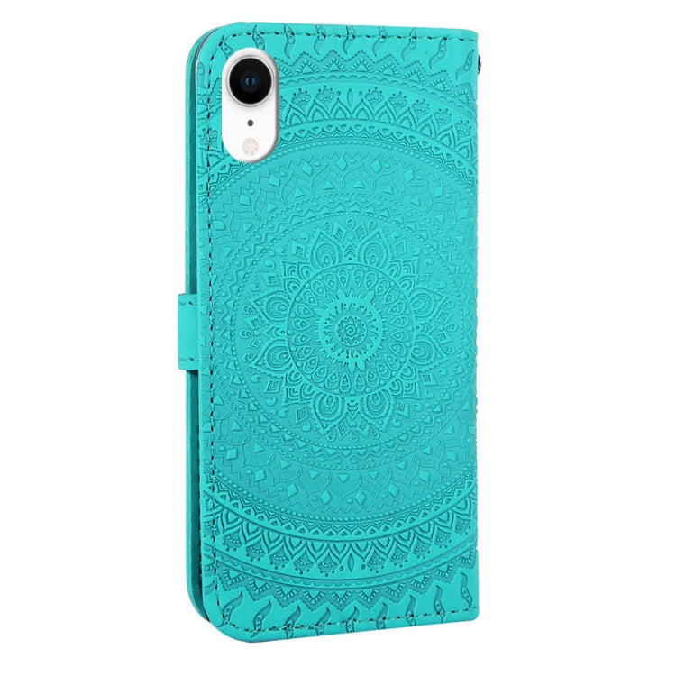 For iPhone XR Pressed Printing Sticking Drill Pattern Horizontal Flip PU Leather Case with Holder & Card Slots & Wallet & Lanyard