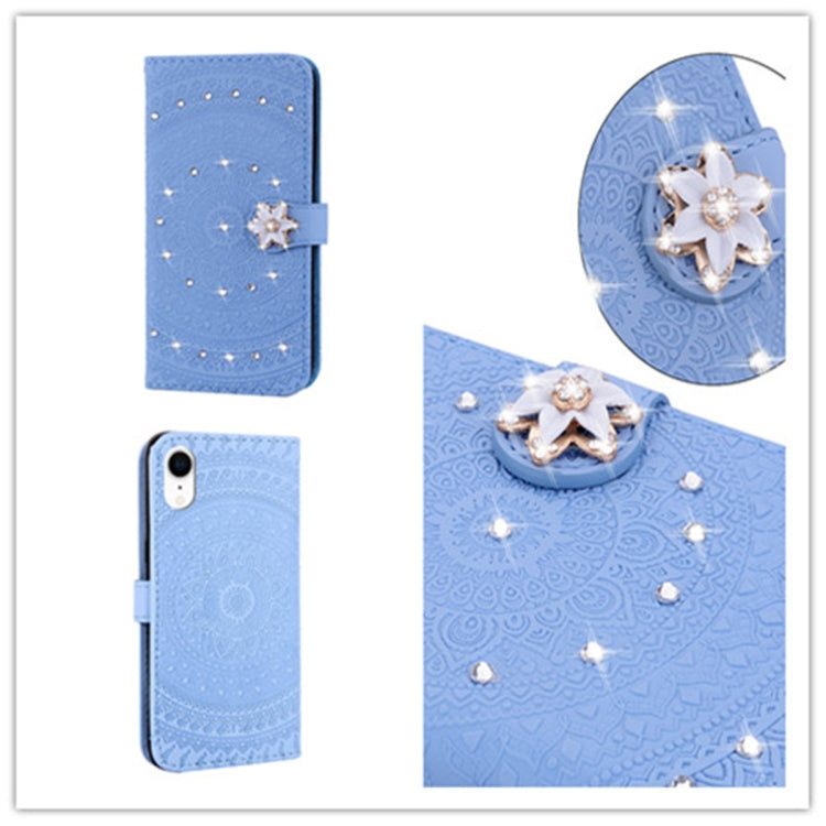 For iPhone XR Pressed Printing Sticking Drill Pattern Horizontal Flip PU Leather Case with Holder & Card Slots & Wallet & Lanyard