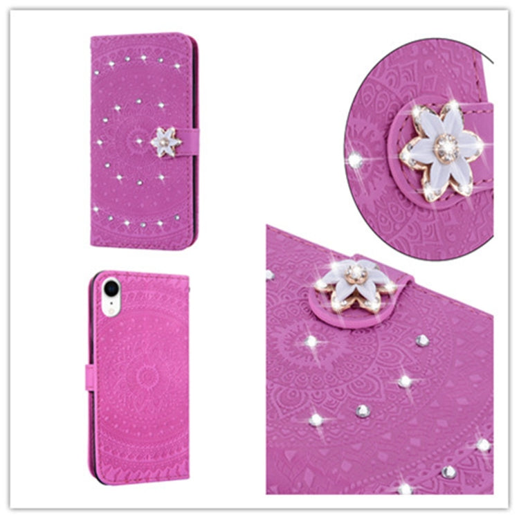 For iPhone XR Pressed Printing Sticking Drill Pattern Horizontal Flip PU Leather Case with Holder & Card Slots & Wallet & Lanyard