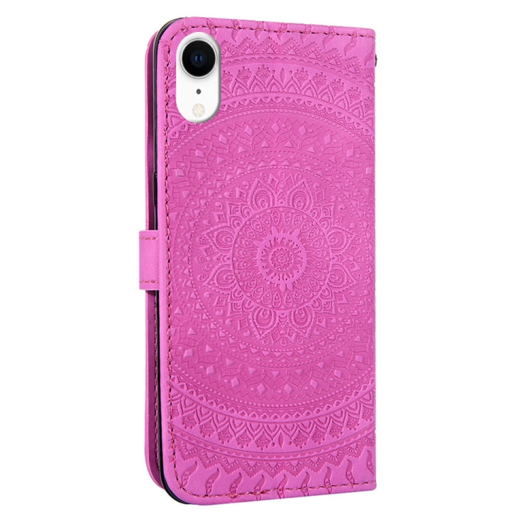For iPhone XR Pressed Printing Sticking Drill Pattern Horizontal Flip PU Leather Case with Holder & Card Slots & Wallet & Lanyard