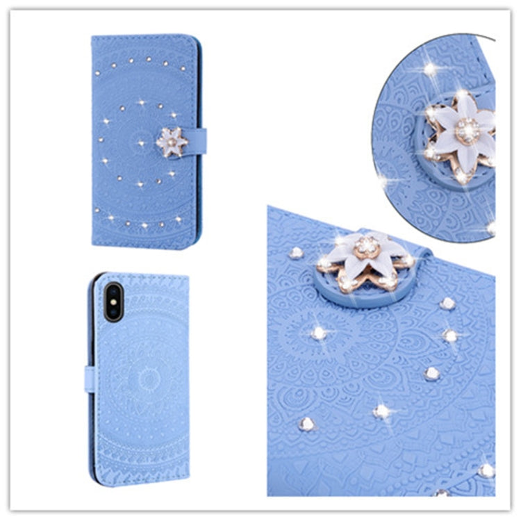 For iPhone XS Max Pressed Printing Sticking Drill Pattern Horizontal Flip PU Leather Case with Holder & Card Slots & Wallet & & Lanyard