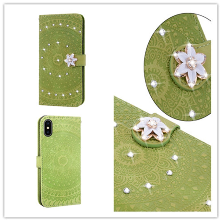 For iPhone XS Max Pressed Printing Sticking Drill Pattern Horizontal Flip PU Leather Case with Holder & Card Slots & Wallet & & Lanyard
