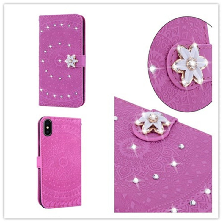 For iPhone XS Max Pressed Printing Sticking Drill Pattern Horizontal Flip PU Leather Case with Holder & Card Slots & Wallet & & Lanyard