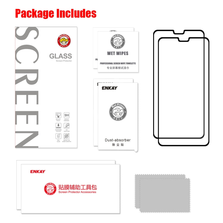 For Huawei Mate 30 2 PCS ENKAY Hat-prince Full Glue 0.26mm 9H 2.5D Tempered Glass Full Coverage Film
