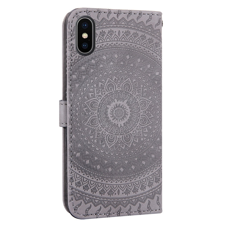 For iPhone X / XS Pressed Printing Pattern Horizontal Flip PU Leather Case , with Holder & Card Slots & Wallet & & Lanyard