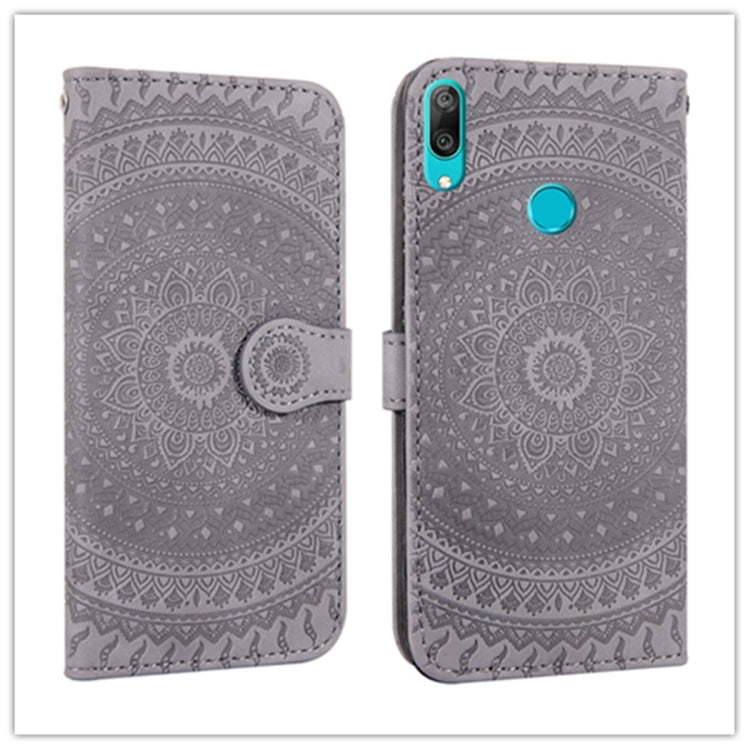 For Huawei Y7 2019 Pressed Printing Pattern Horizontal Flip PU Leather Case with Holder & Card Slots & Wallet & & Lanyard