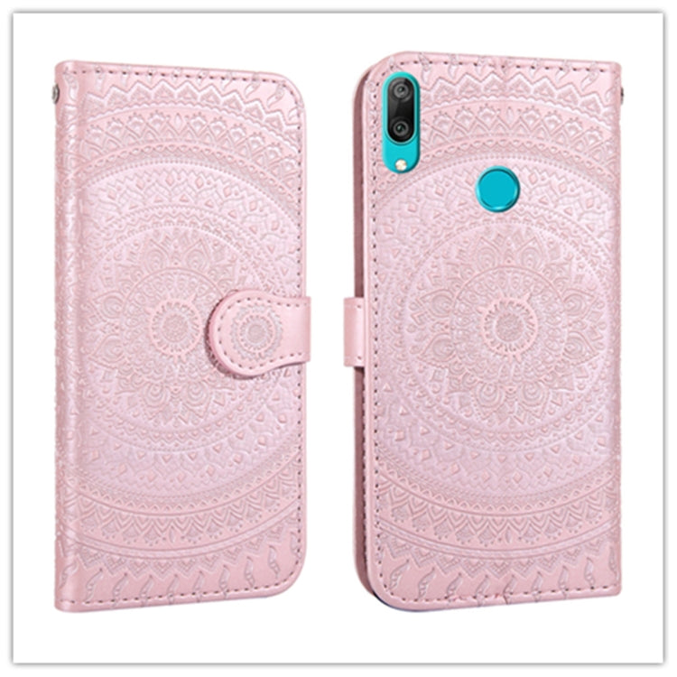 For Huawei Y7 2019 Pressed Printing Pattern Horizontal Flip PU Leather Case with Holder & Card Slots & Wallet & & Lanyard