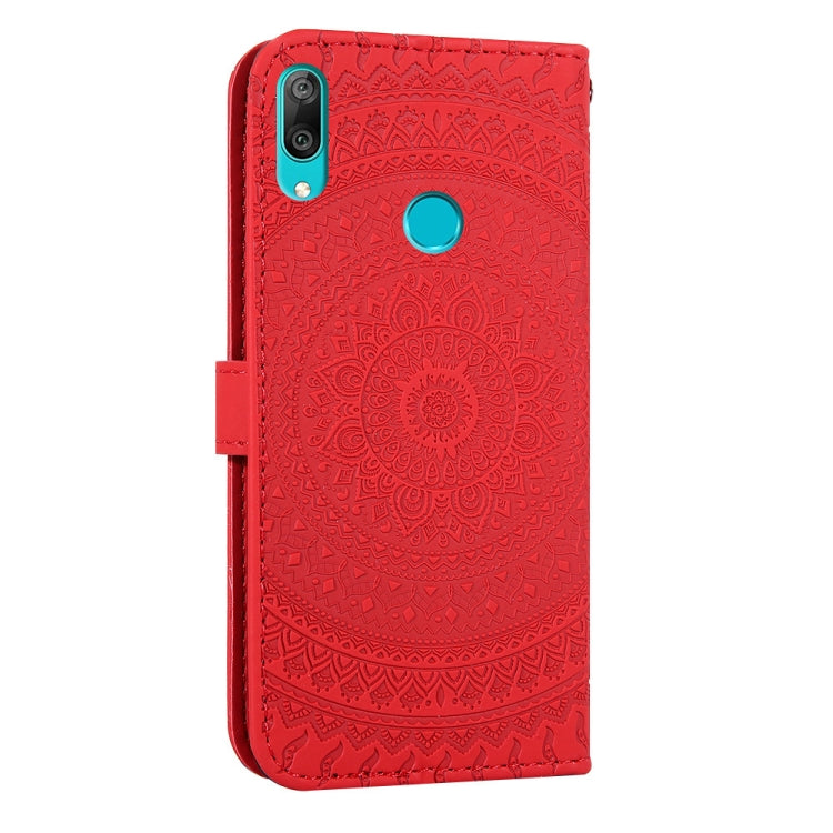 For Huawei Y7 2019 Pressed Printing Pattern Horizontal Flip PU Leather Case with Holder & Card Slots & Wallet & & Lanyard