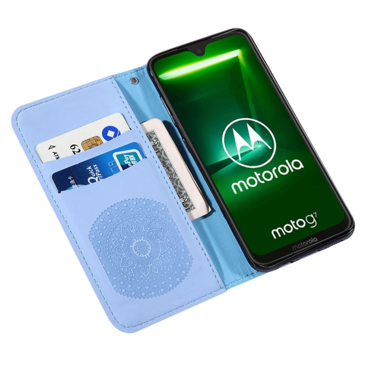 For Motorola  Moto G7 Pressed Printing Pattern Horizontal Flip PU Leather Case with Holder & Card Slots & Wallet & & Lanyard