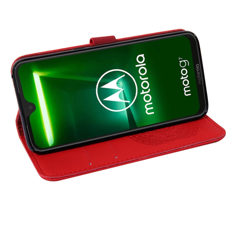 For Motorola  Moto G7 Pressed Printing Pattern Horizontal Flip PU Leather Case with Holder & Card Slots & Wallet & & Lanyard