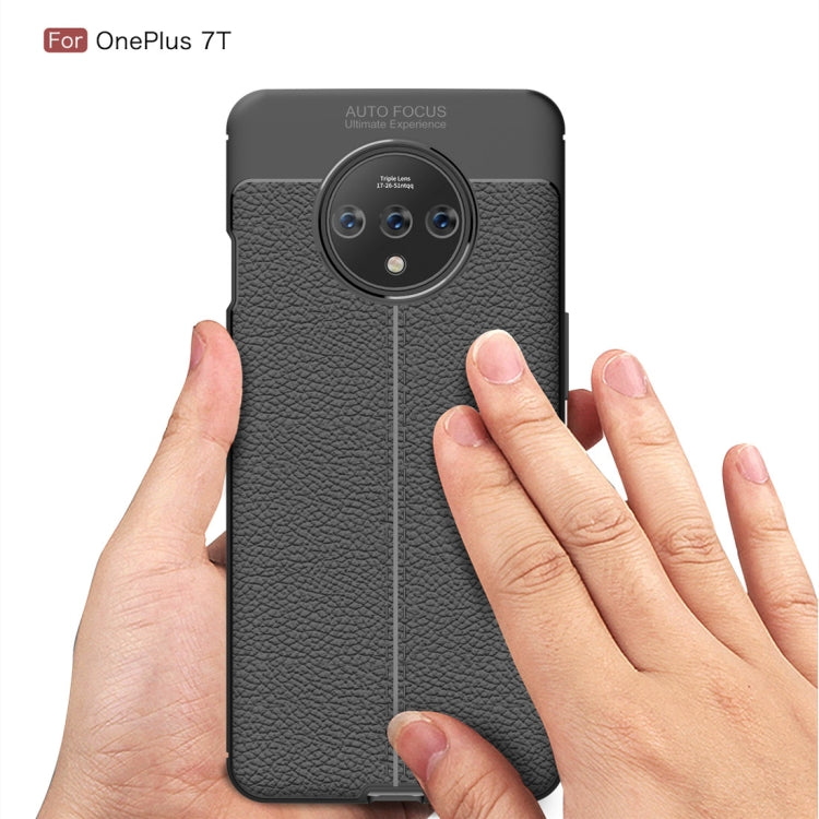 For Oneplus 7T  Litchi Texture TPU Shockproof Case(Black)