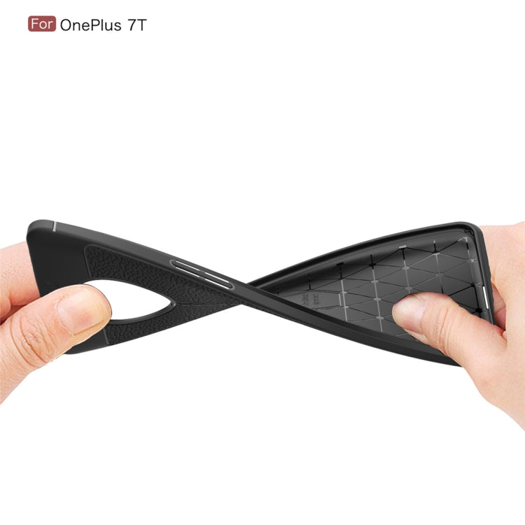 For Oneplus 7T  Litchi Texture TPU Shockproof Case(Black)