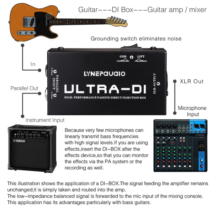 Electric Guitar Electric Bass Passive DI Box with Earthing Switch Function of Humming Noise Cancellation