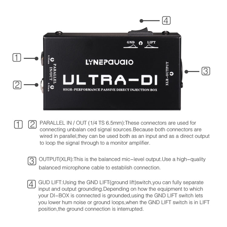 Electric Guitar Electric Bass Passive DI Box with Earthing Switch Function of Humming Noise Cancellation