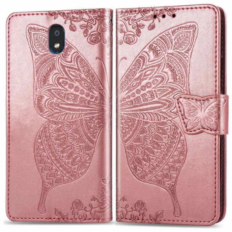 For LG K30 2019  Butterfly Love Flower Embossed Horizontal Flip Leather Case with Bracket Lanyard Card Slot Wallet