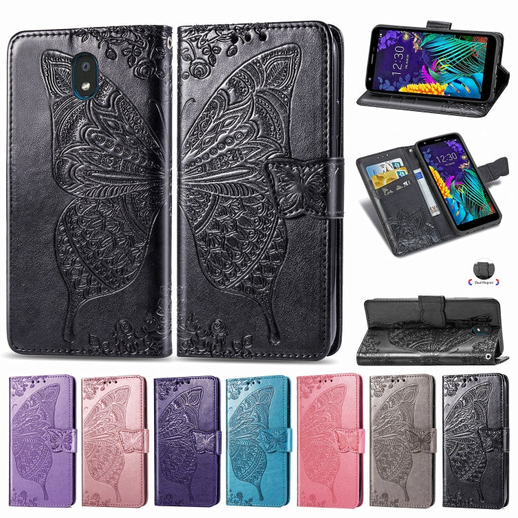 For LG K30 2019  Butterfly Love Flower Embossed Horizontal Flip Leather Case with Bracket Lanyard Card Slot Wallet