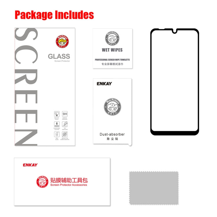 For Motorola Moto E6 Plus ENKAY Hat-prince Full Glue 0.26mm 9H 2.5D Tempered Glass Full Coverage Film