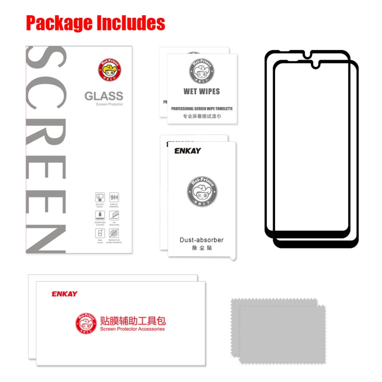 For Motorola Moto E6 Plus 2 PCS ENKAY Hat-prince Full Glue 0.26mm 9H 2.5D Tempered Glass Full Coverage Film