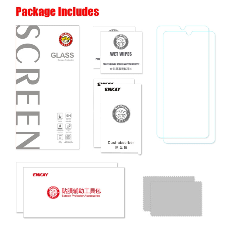 For Xiaomi Redmi 8A 2PCS ENKAY Hat-prince 0.26mm 9H 2.5D Curved Edge Tempered Glass Film