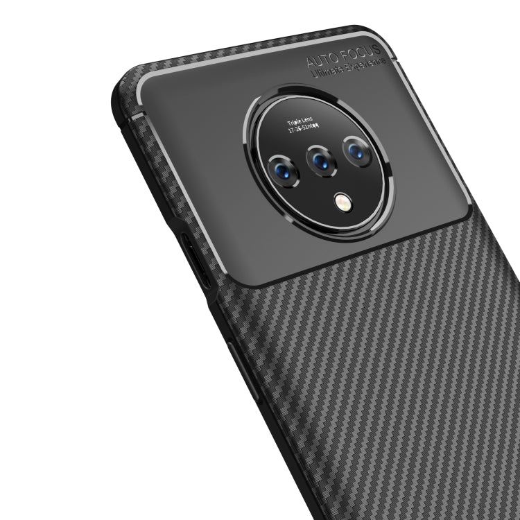 For One Plus 7T Carbon Fiber Texture Shockproof TPU Case(Brown)