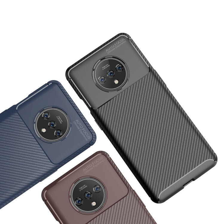 For One Plus 7T Carbon Fiber Texture Shockproof TPU Case(Brown)