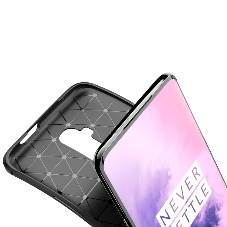 For One Plus 7T Pro Carbon Fiber Texture Shockproof TPU Case(Black)