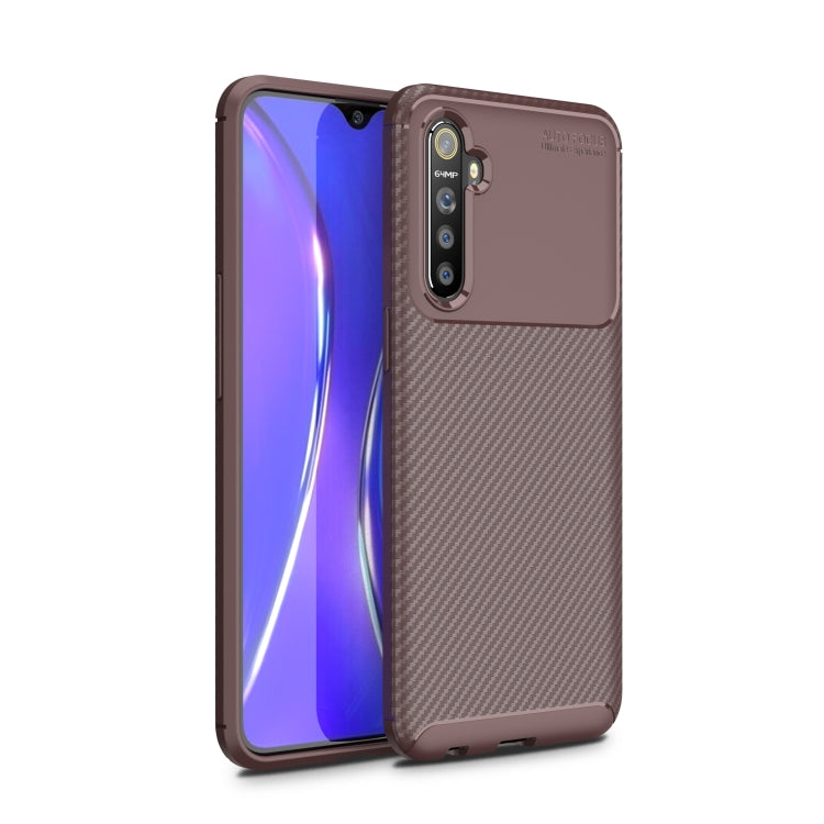 For OPPO Realme XT Carbon Fiber Texture Shockproof TPU Case(Brown)