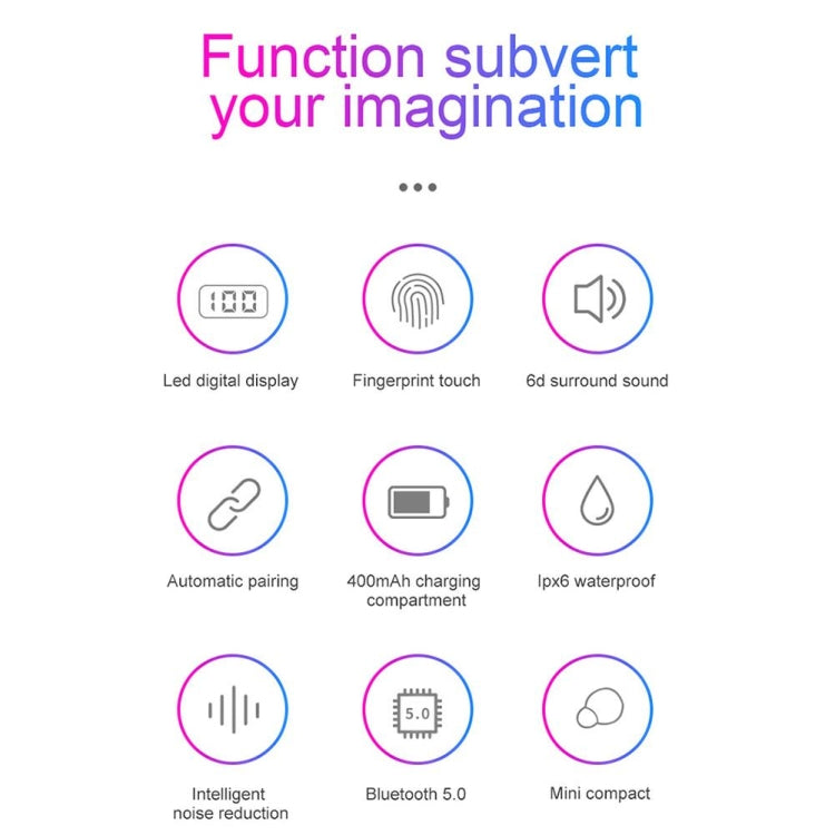 HMB-11 TWS Fingerprint Touch Control Charging Compartment LED Power Display Wireless Bluetooth5.0 Headset 8D Hifi Stereo Sports Waterproof Headset
