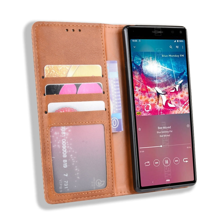 For Sony Xperia 8 Magnetic Buckle Retro Crazy Horse Texture Horizontal Flip Leather Case with Holder & Card Slots & Photo Frame