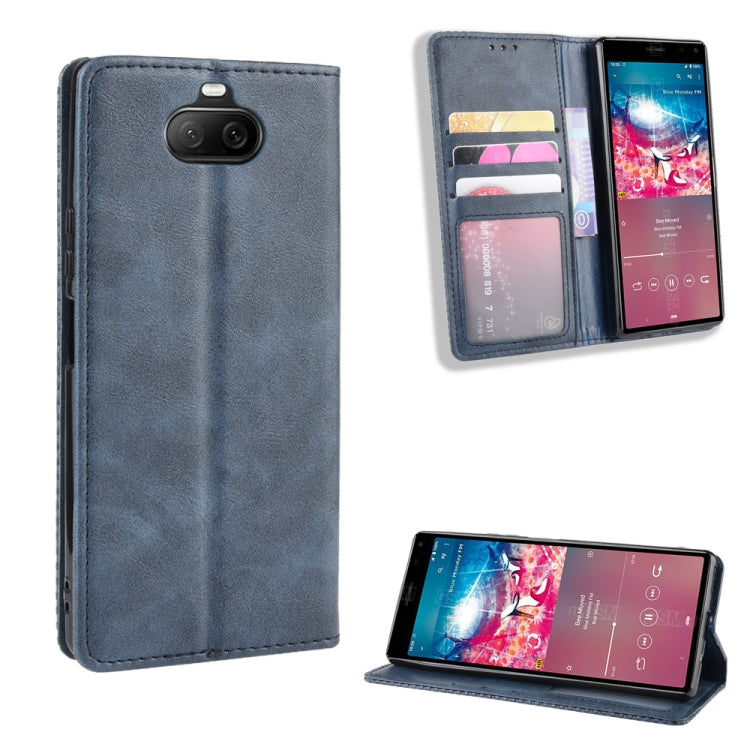 For Sony Xperia 8 Magnetic Buckle Retro Crazy Horse Texture Horizontal Flip Leather Case with Holder & Card Slots & Photo Frame