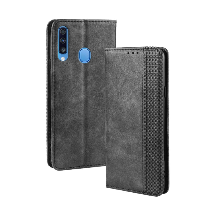 For Galaxy A20s  Magnetic Buckle Retro Crazy Horse Texture Horizontal Flip Leather Case  , with Holder & Card Slots & Photo Frame