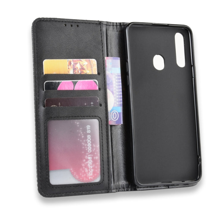 For Galaxy A20s  Magnetic Buckle Retro Crazy Horse Texture Horizontal Flip Leather Case  , with Holder & Card Slots & Photo Frame