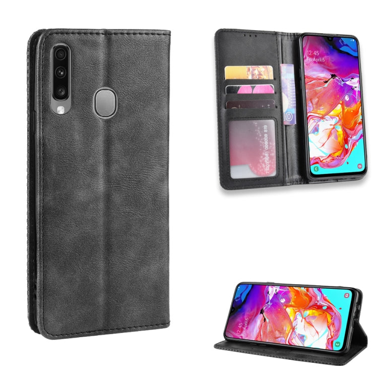 For Galaxy A20s  Magnetic Buckle Retro Crazy Horse Texture Horizontal Flip Leather Case  , with Holder & Card Slots & Photo Frame