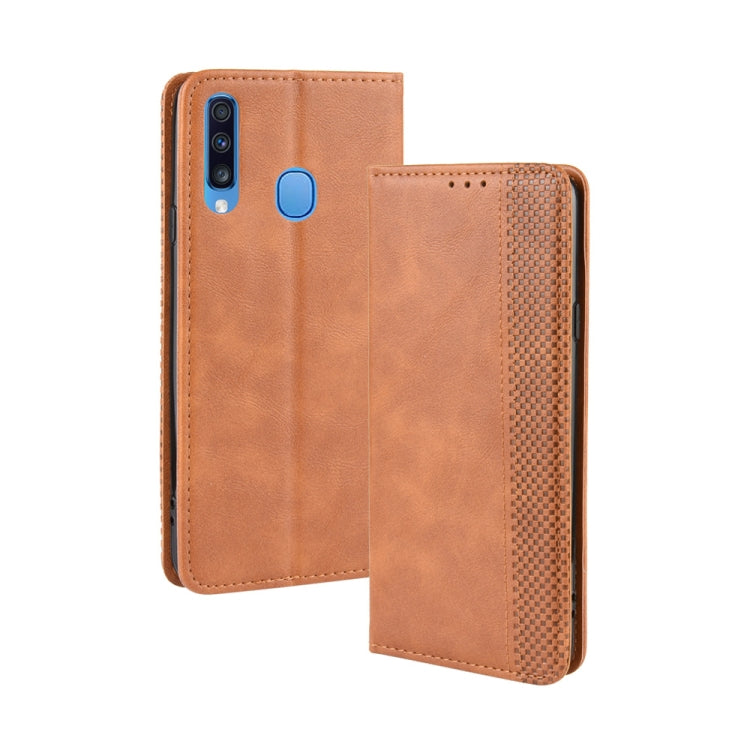 For Galaxy A20s  Magnetic Buckle Retro Crazy Horse Texture Horizontal Flip Leather Case  , with Holder & Card Slots & Photo Frame