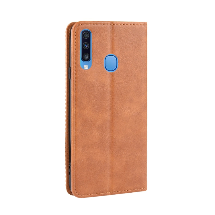 For Galaxy A20s  Magnetic Buckle Retro Crazy Horse Texture Horizontal Flip Leather Case  , with Holder & Card Slots & Photo Frame