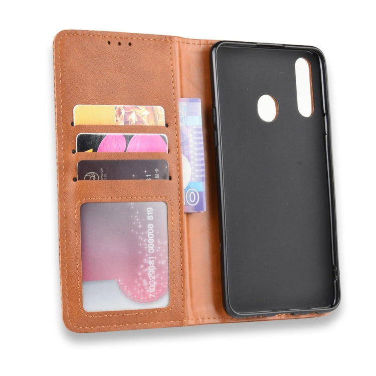 For Galaxy A20s  Magnetic Buckle Retro Crazy Horse Texture Horizontal Flip Leather Case  , with Holder & Card Slots & Photo Frame