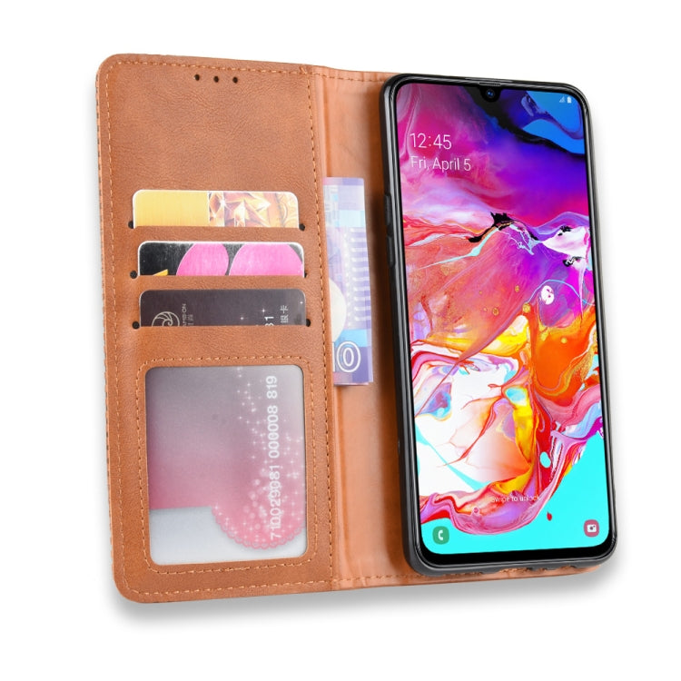 For Galaxy A20s  Magnetic Buckle Retro Crazy Horse Texture Horizontal Flip Leather Case  , with Holder & Card Slots & Photo Frame