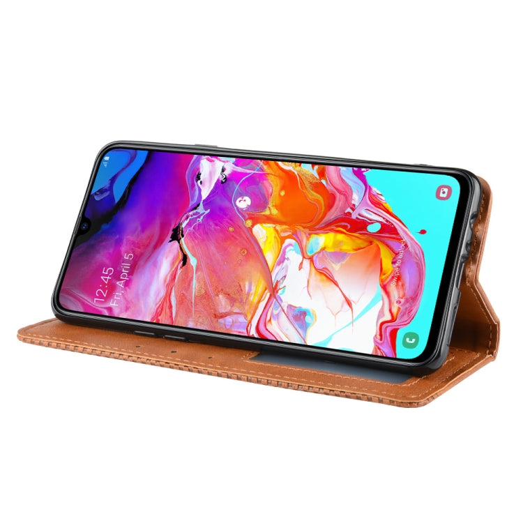 For Galaxy A20s  Magnetic Buckle Retro Crazy Horse Texture Horizontal Flip Leather Case  , with Holder & Card Slots & Photo Frame