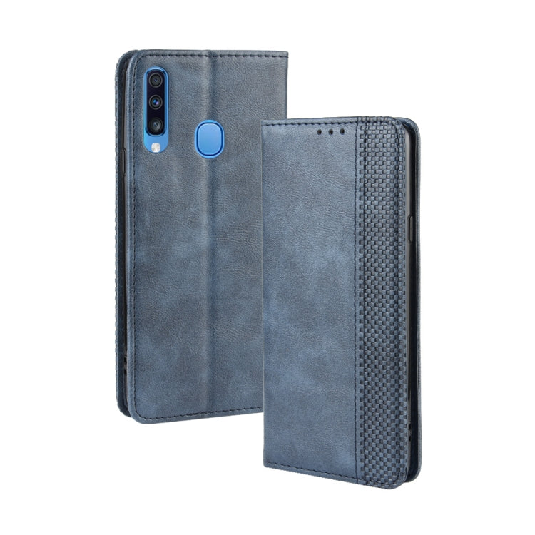 For Galaxy A20s  Magnetic Buckle Retro Crazy Horse Texture Horizontal Flip Leather Case  , with Holder & Card Slots & Photo Frame