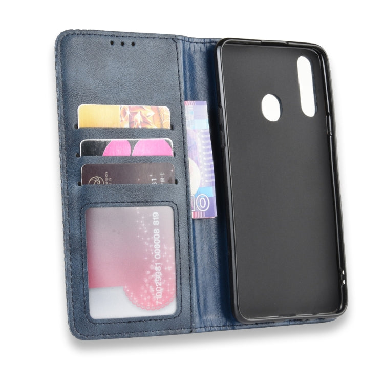 For Galaxy A20s  Magnetic Buckle Retro Crazy Horse Texture Horizontal Flip Leather Case  , with Holder & Card Slots & Photo Frame