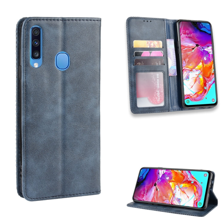 For Galaxy A20s  Magnetic Buckle Retro Crazy Horse Texture Horizontal Flip Leather Case  , with Holder & Card Slots & Photo Frame