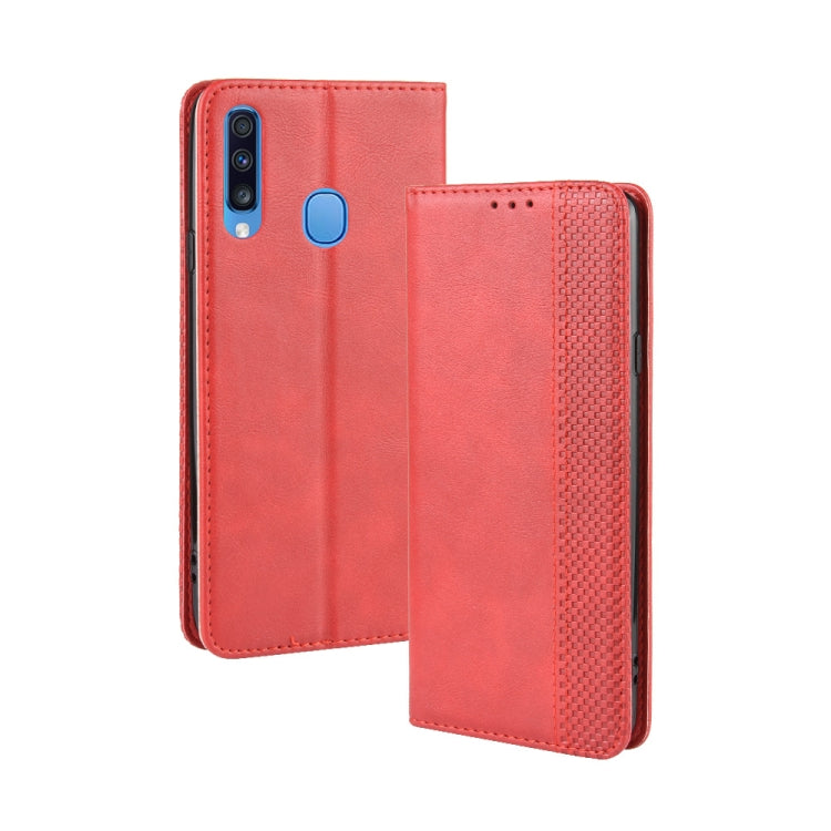 For Galaxy A20s  Magnetic Buckle Retro Crazy Horse Texture Horizontal Flip Leather Case  , with Holder & Card Slots & Photo Frame