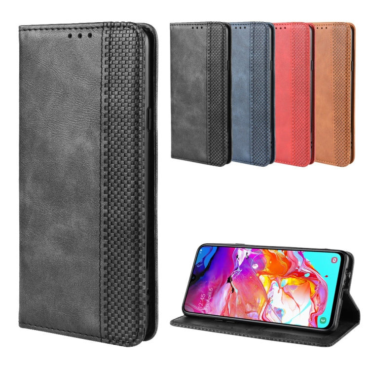 For Galaxy A20s  Magnetic Buckle Retro Crazy Horse Texture Horizontal Flip Leather Case  , with Holder & Card Slots & Photo Frame