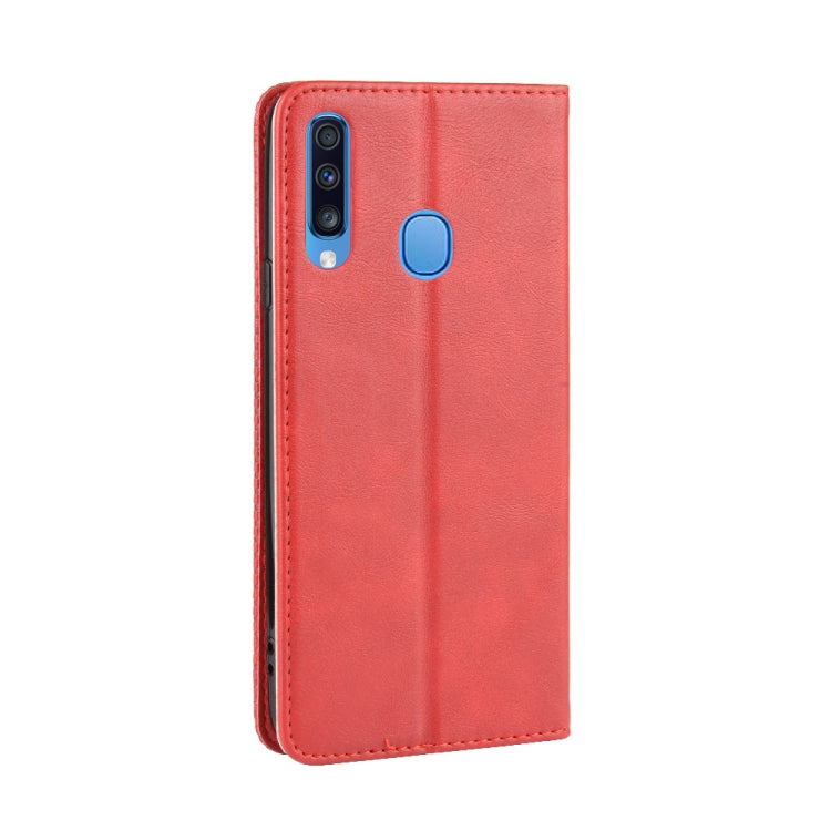 For Galaxy A20s  Magnetic Buckle Retro Crazy Horse Texture Horizontal Flip Leather Case  , with Holder & Card Slots & Photo Frame