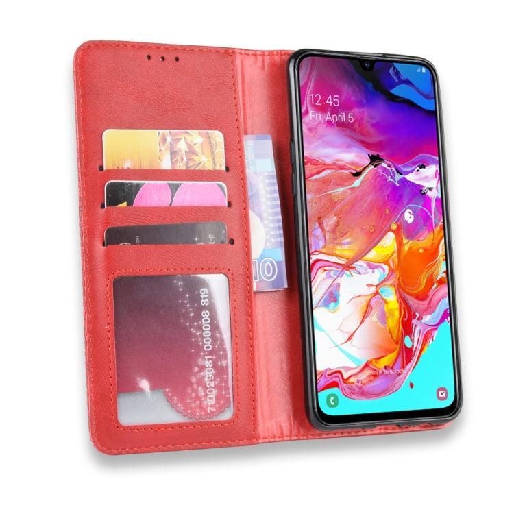 For Galaxy A20s  Magnetic Buckle Retro Crazy Horse Texture Horizontal Flip Leather Case  , with Holder & Card Slots & Photo Frame