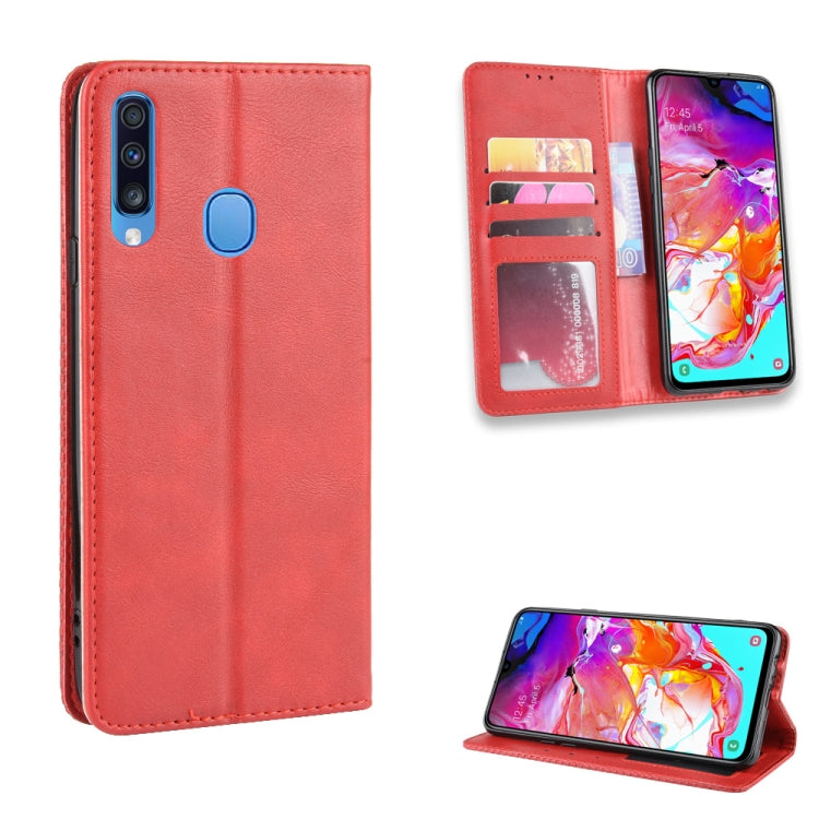 For Galaxy A20s  Magnetic Buckle Retro Crazy Horse Texture Horizontal Flip Leather Case  , with Holder & Card Slots & Photo Frame